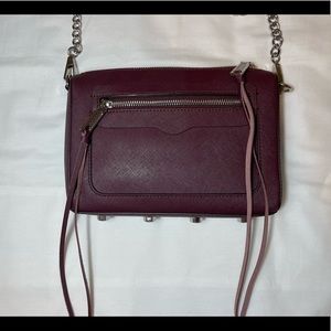 Rebecca Minkoff Burgundy Saffiano Leather Chain Zipper Purse Cross Body Bag